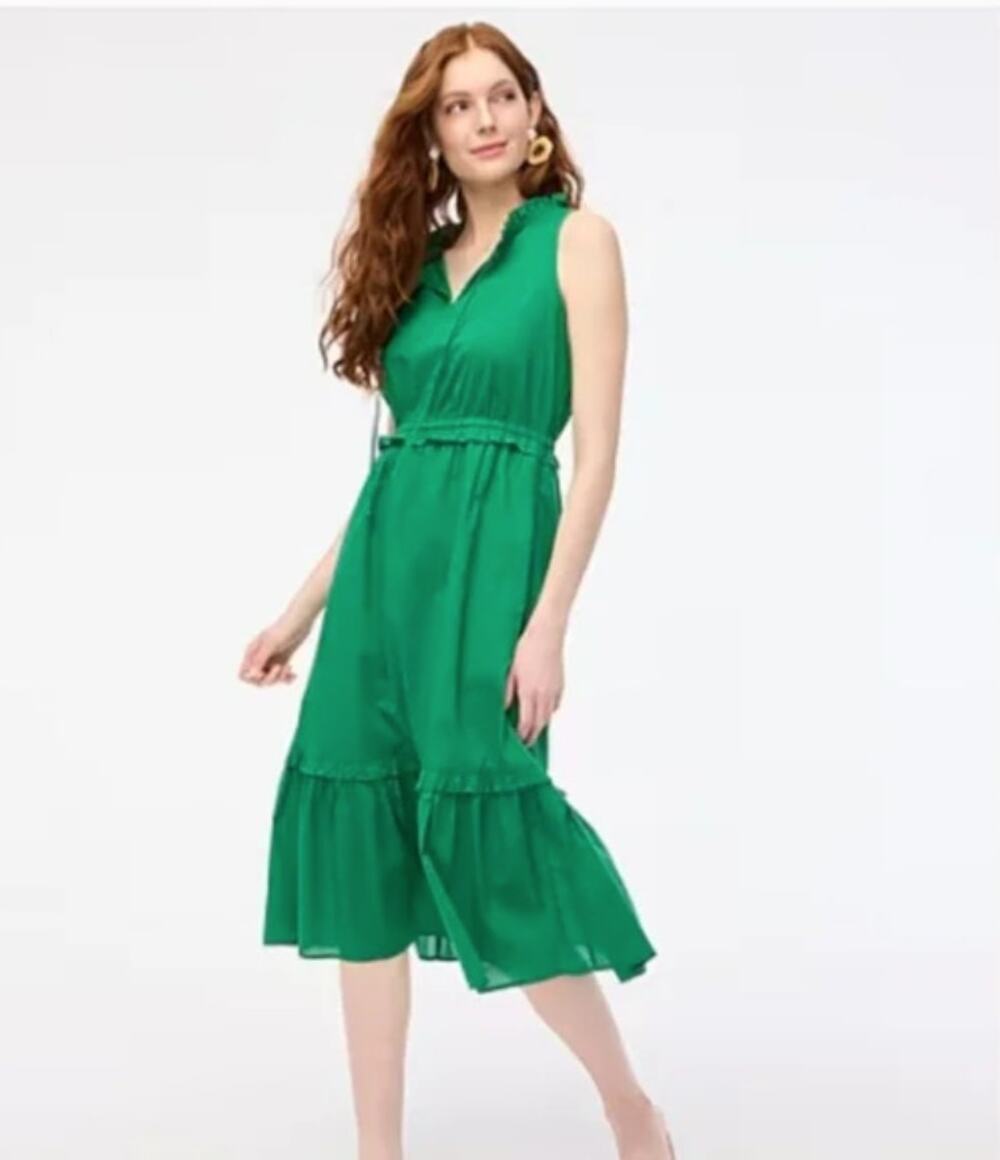 NWT J.Crew Factory Petite Tie-Front Midi Dress Size 0P Kelly Green L1491